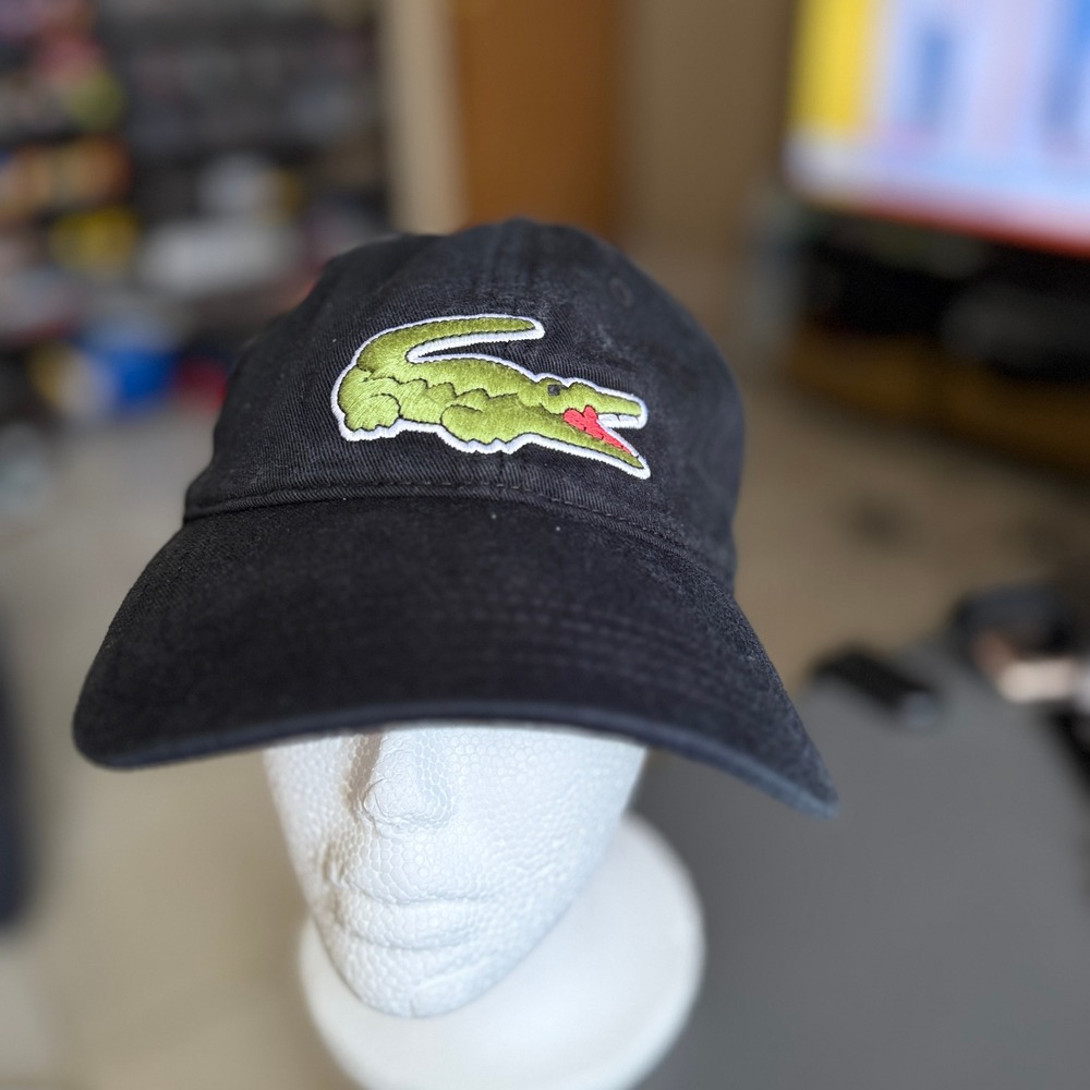 Lacoste Baseball Cap Mens One Size Black Oversized Crocodile Logo Strapback Hat
